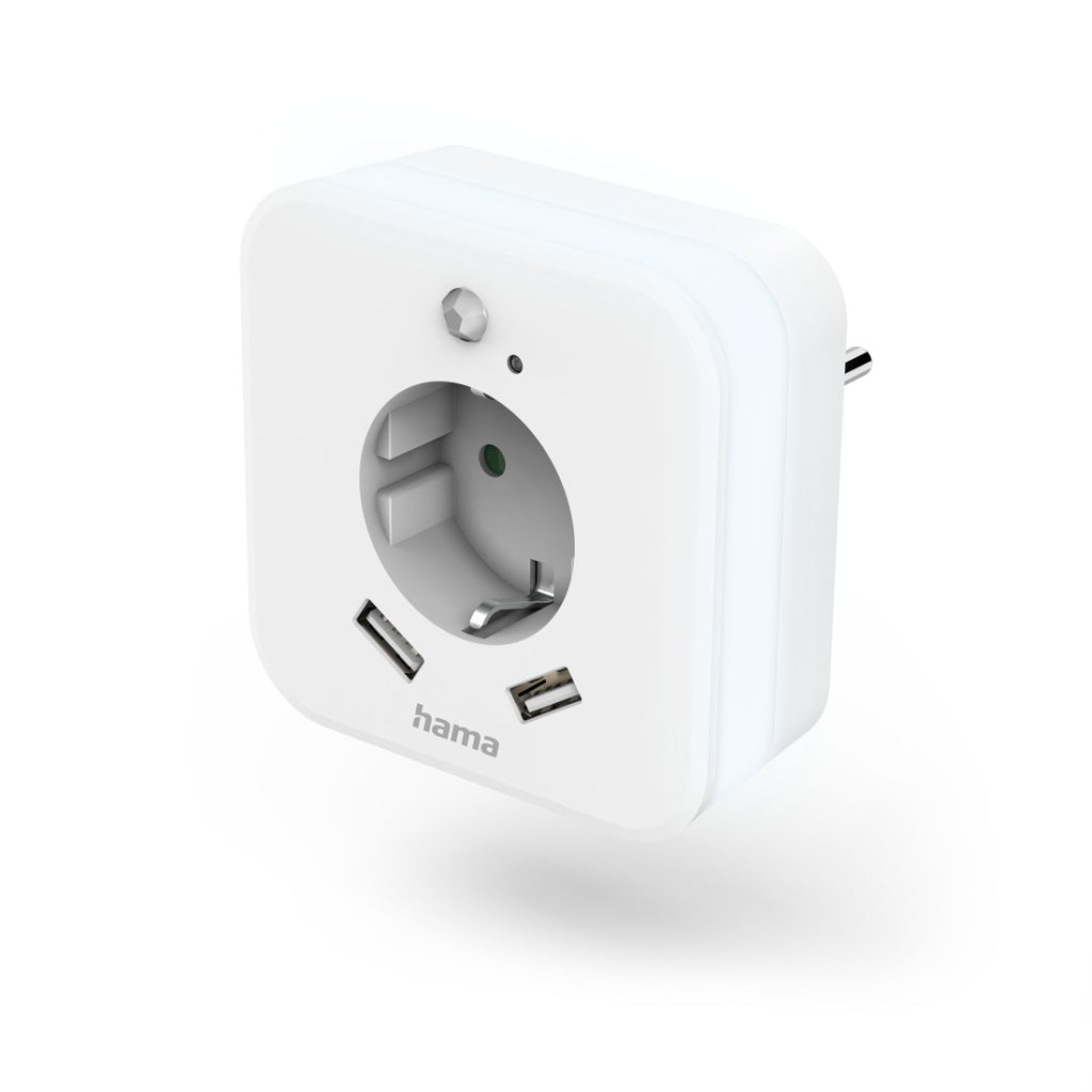 Hama Led-Nachtlampje Met Stopcontact 2 Usb-Uitgangen Bewegings- En Lichtsensor
