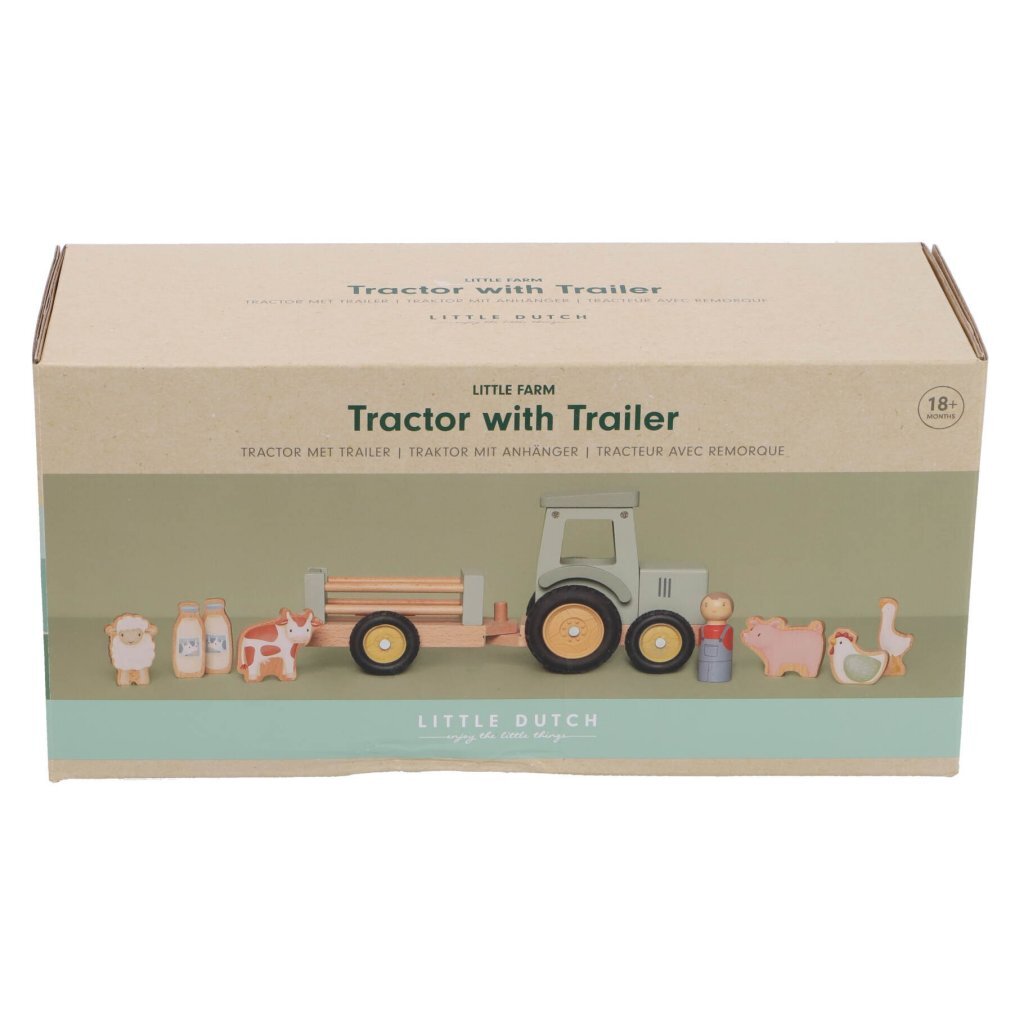 Little Dutch Farm Houten Tractor Met Trailer
