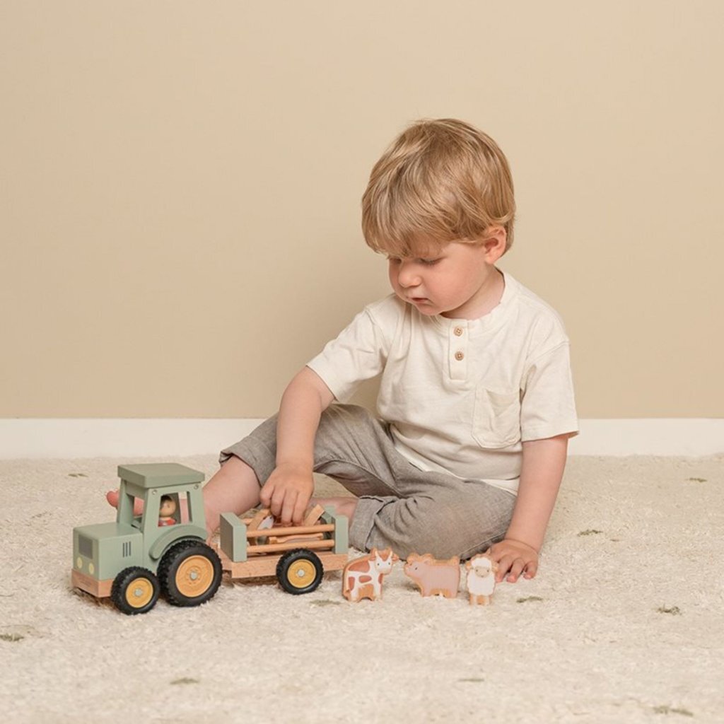 Little Dutch Farm Houten Tractor Met Trailer
