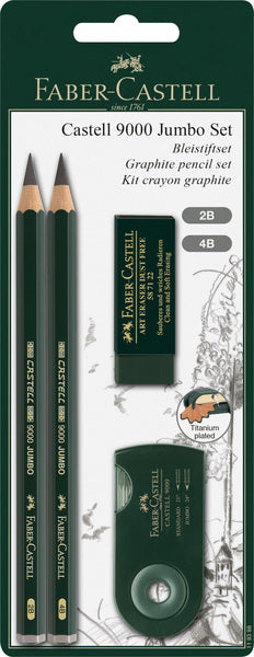 Faber Castell Fc-119398 Potloodset Faber-Castell 9000 Jumbo 2B, 4B, Gum, En Sljiper