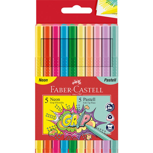 Faber Castell Fc-155312 Grip Viltstiften Neon En Pastel 10 Stuks