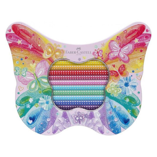 Faber Castell Fc-201971 Kleurpotloden Sparkle In Vlinder Bewaarblik 12 Standaard Kleuren + 8 Pastel Kleuren + Stickers