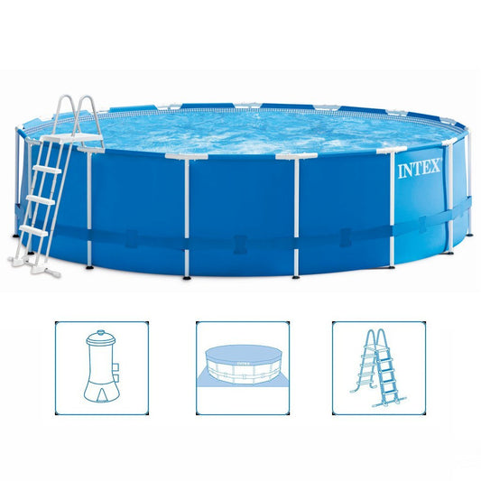Intex 28242Gn Metal Frame Zwembad 457X122 Cm + Filterpomp En Trap + Accessoires Blauw