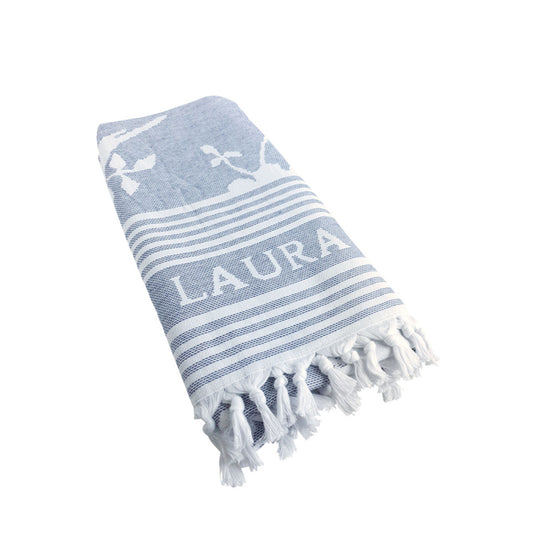 Laura Ashley Hamamdoek Elveden Midnight 90X180 Cm Blauw/Wit